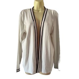 Peck & Peck White Cardigan Sweater Open Front Woman’s Size Medium Preppy Office